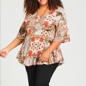 NWT Avenue plus size Tunic Harper Floral Patchwork Boho Top